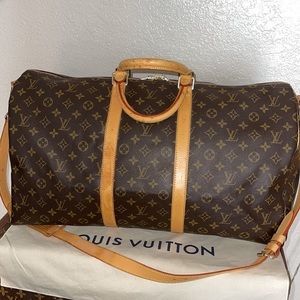 louis vuitton monogram keepall 55 bando bandoliere duffle travel bag